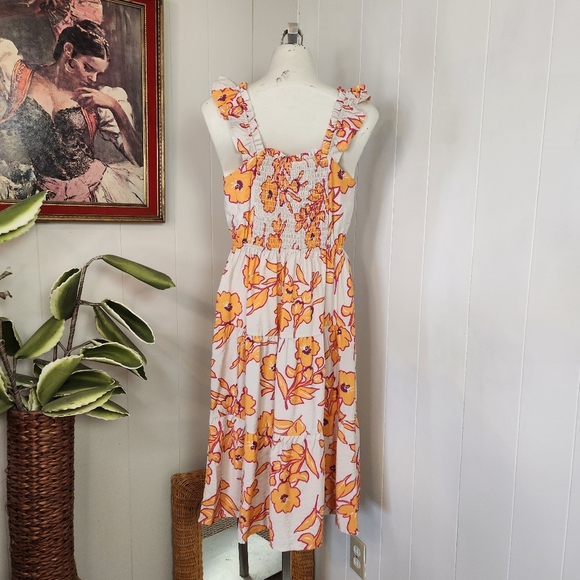 Monteau Los Angeles Orange Floral Tiered Ruffle Midi Dress Womens Size Large New - Picture 5 of 10